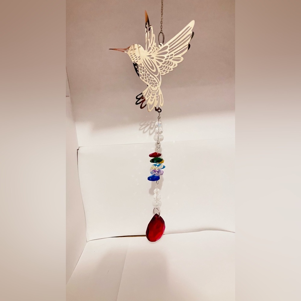 Colorful Bird Suncatcher with Red Crystal